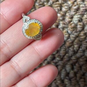 NWT Natural Yellow Sapphire Halo with CZ accents 925 Sterling Silver Size 8